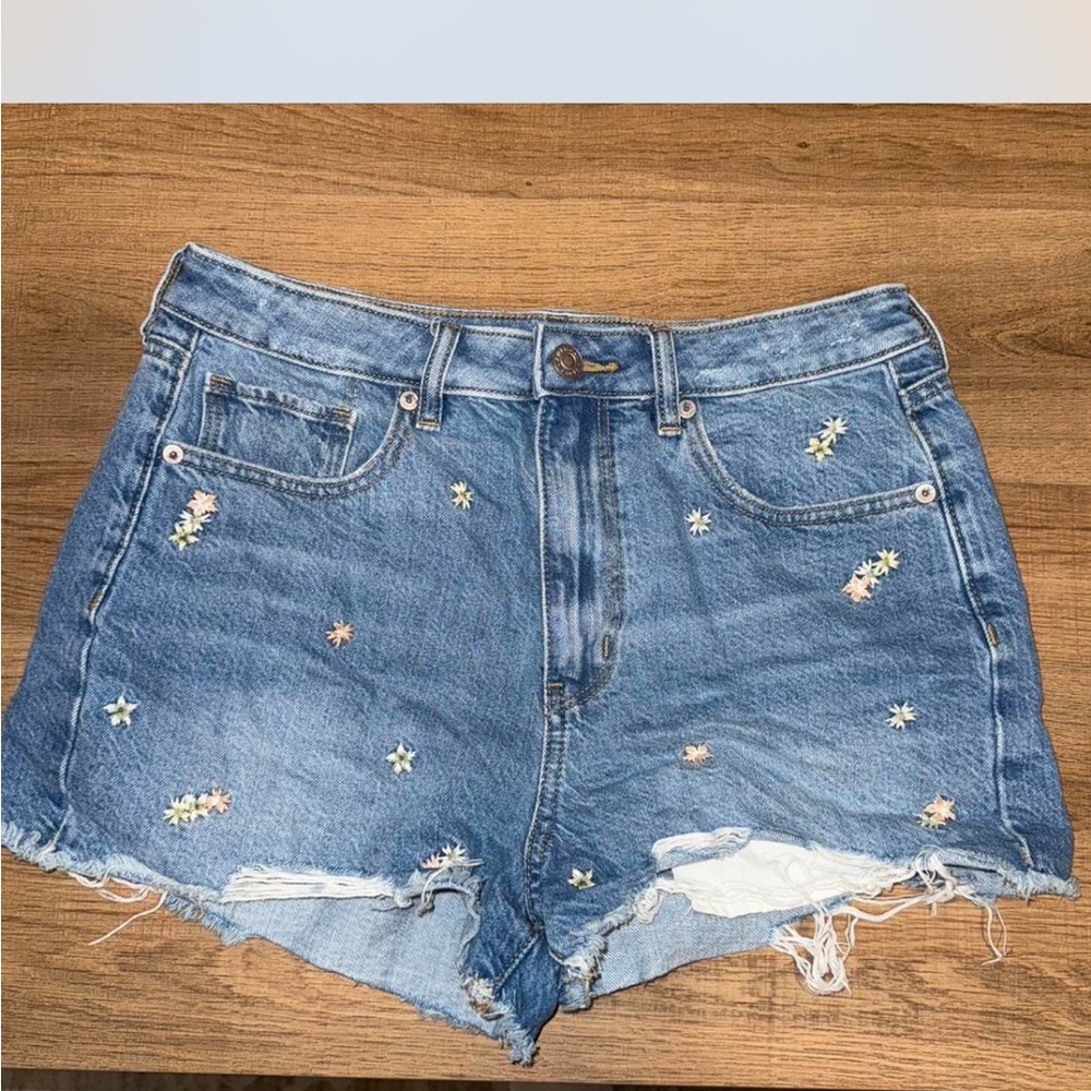 American Eagle Blue Jean Shorts with Floral Embroidery